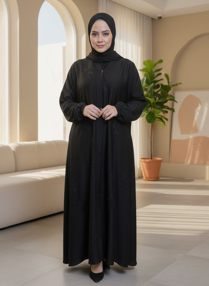 The Noir Élysée Embroidered Abaya