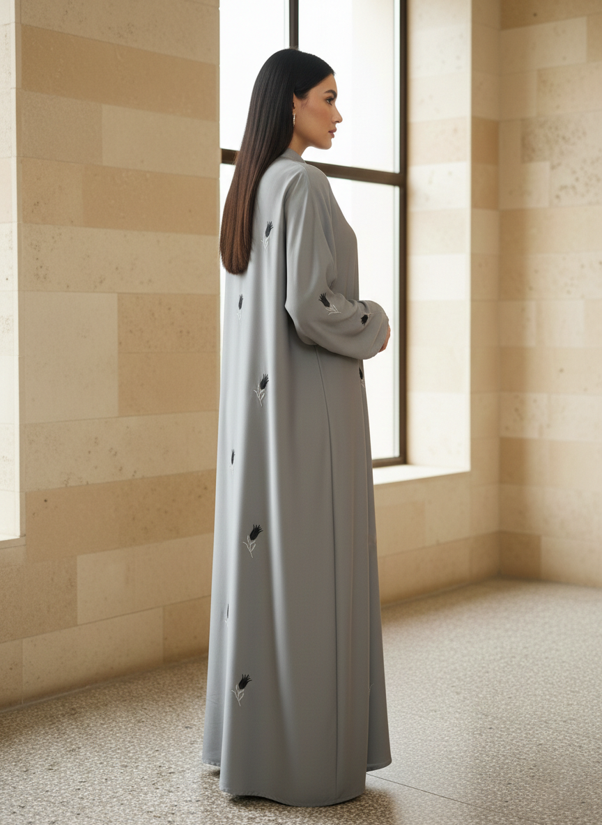 The Lylia Grey Tulip Abaya