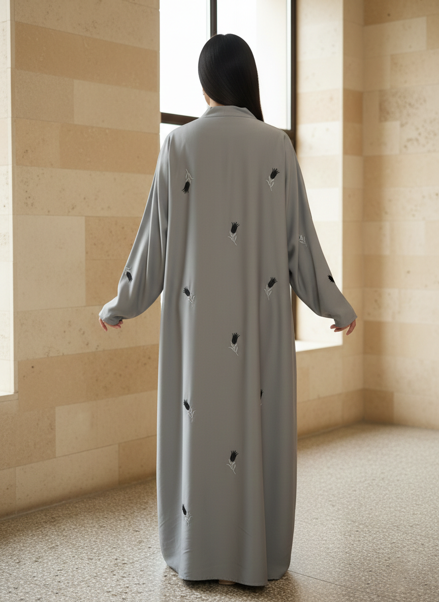 The Lylia Grey Tulip Abaya