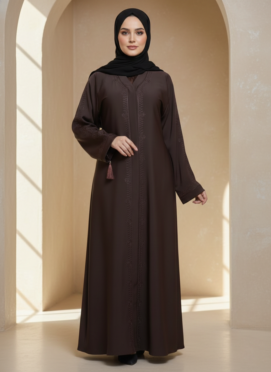 The Zofia Noir Scroll Embroidered Abaya + Hijab