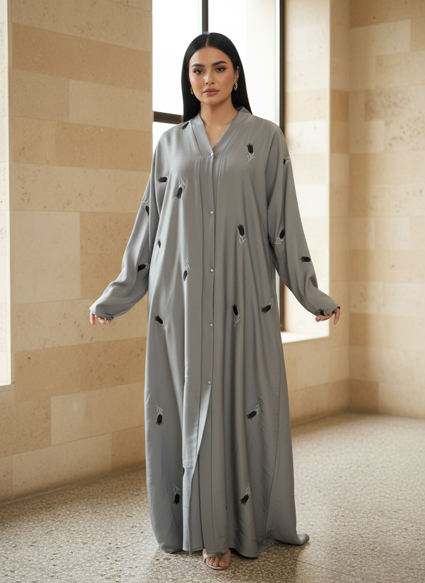 The Lylia Grey Tulip Abaya