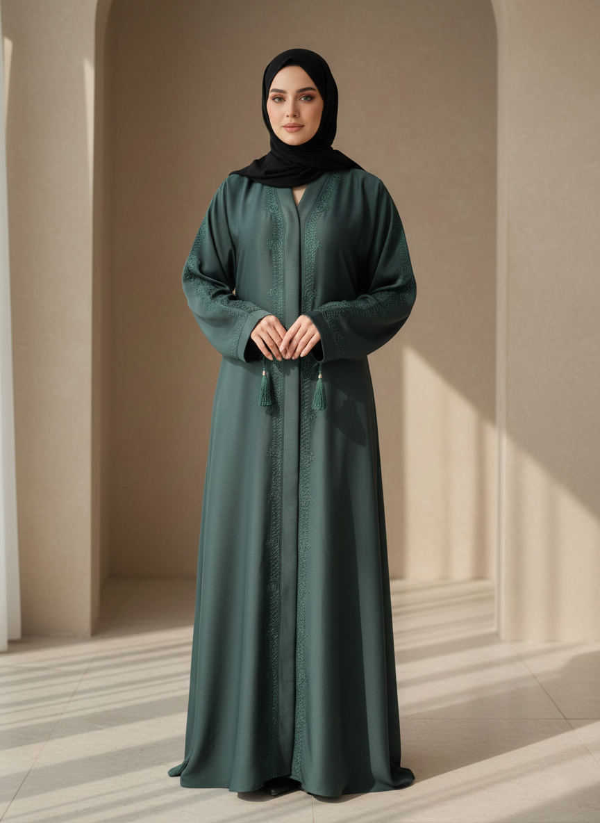 The Emerald Noor Embellished Abaya  + Hijab