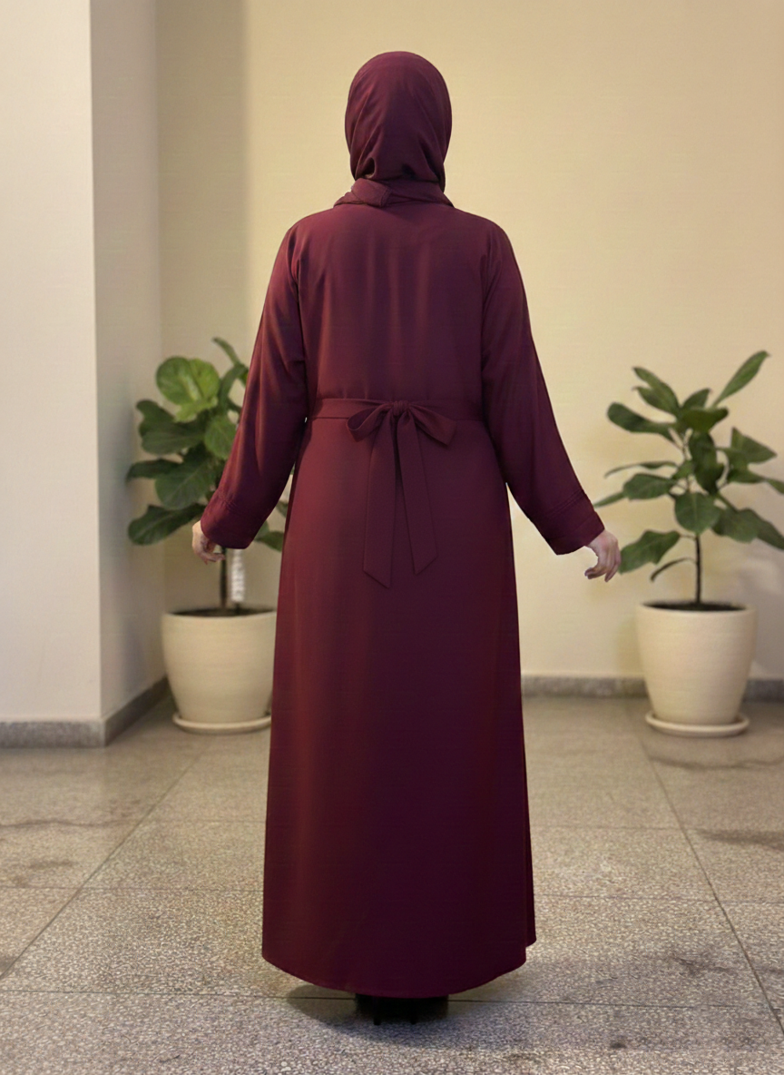 The Deep Garnet Pleated Tassel Abaya