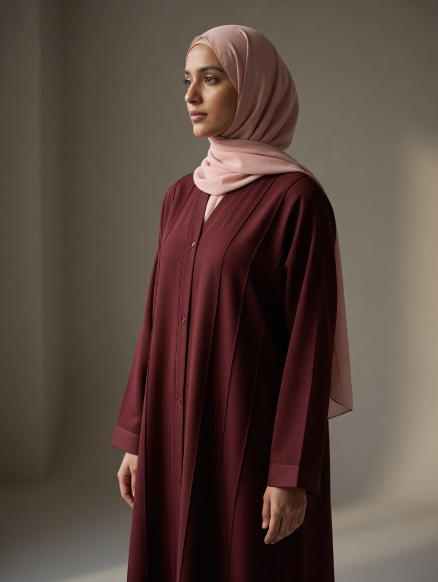 The Amara Pleated Mulberry Abaya + Hijab