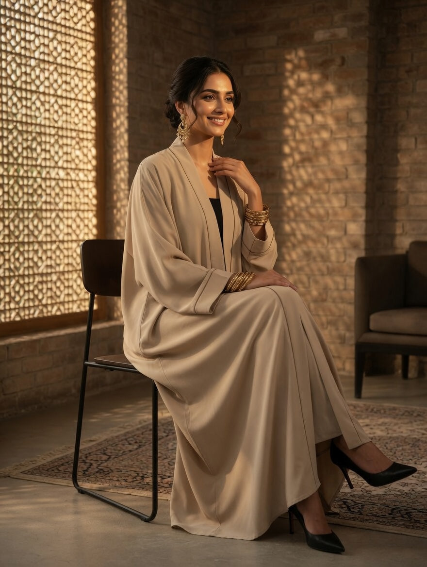 The Sahara Sand Suede-Touch Abaya