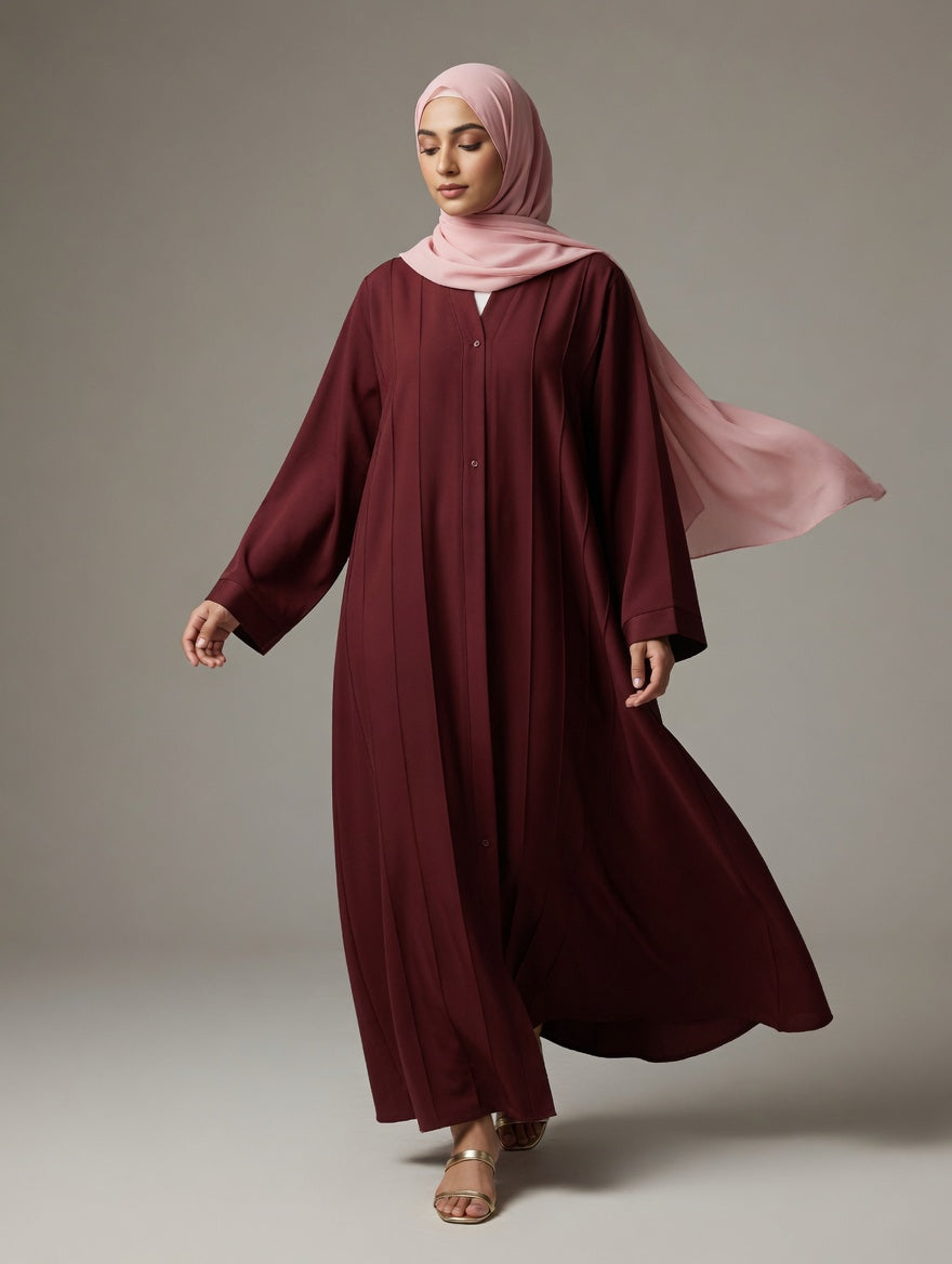 The Amara Pleated Mulberry Abaya + Hijab