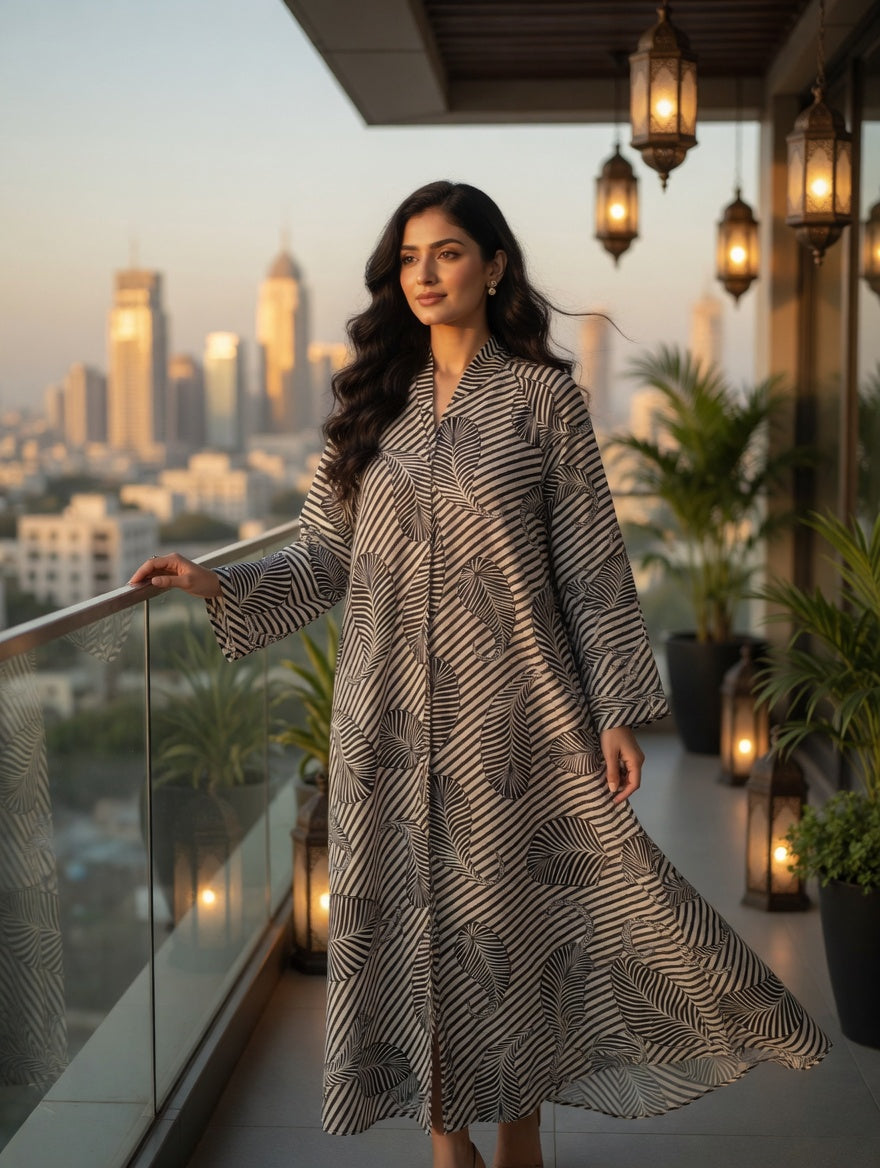 The Zephyr Leaf Monochrome Abaya