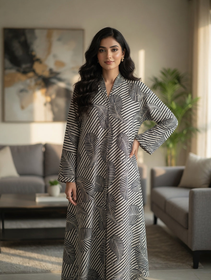 The Zephyr Leaf Monochrome Abaya